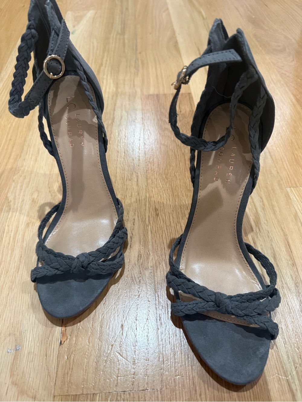 LC Lauren Conrad Pie Crust Braided Gray Suede Heel 7.5 - Picture 15 of 15